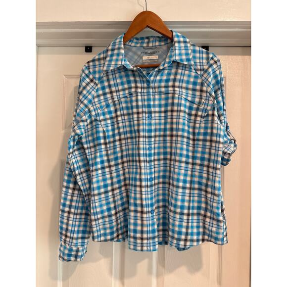 Columbia Omni-Shade Sun Protection Long Sleeve Plaid Blue Women's Size Large - Picture 1 of 11
